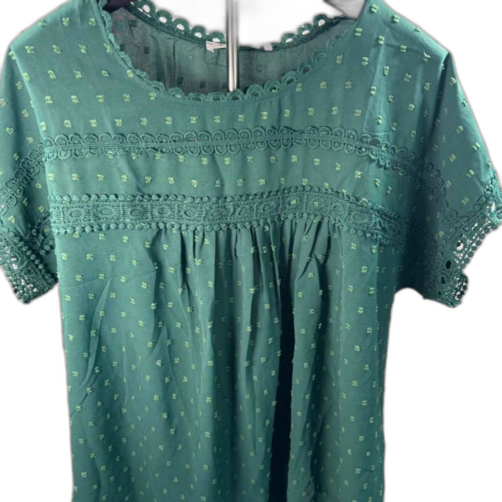 Green Floral Babydoll Blouse Lace Trim Women's XL Cottagecore Fairycore Top NWT